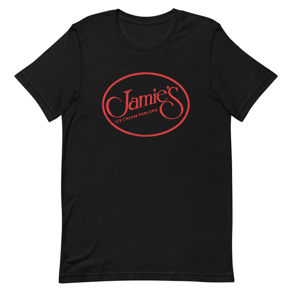 Jamie's Ice Cream Parlors Black Unisex T Shirt with White Background