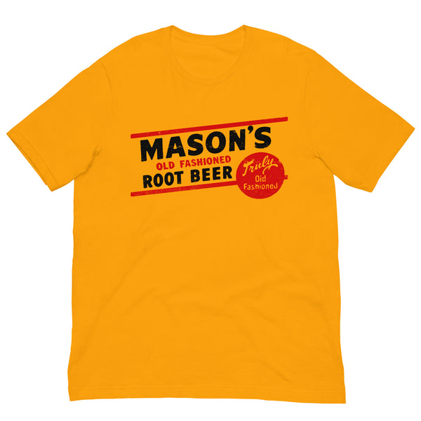 Vintage Retro Graphic Mason's Old Fashioned Root Beer Unisex T-Shirt Gold