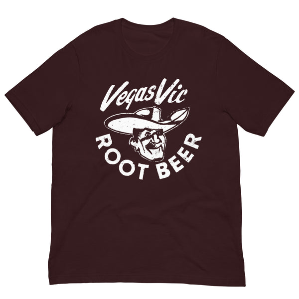 Vintage Retro Graphic Vegas Vic Root Beer Unisex T-Shirt Oxblood Black