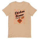 chicken dinner candy tan unisex t shirt with white background